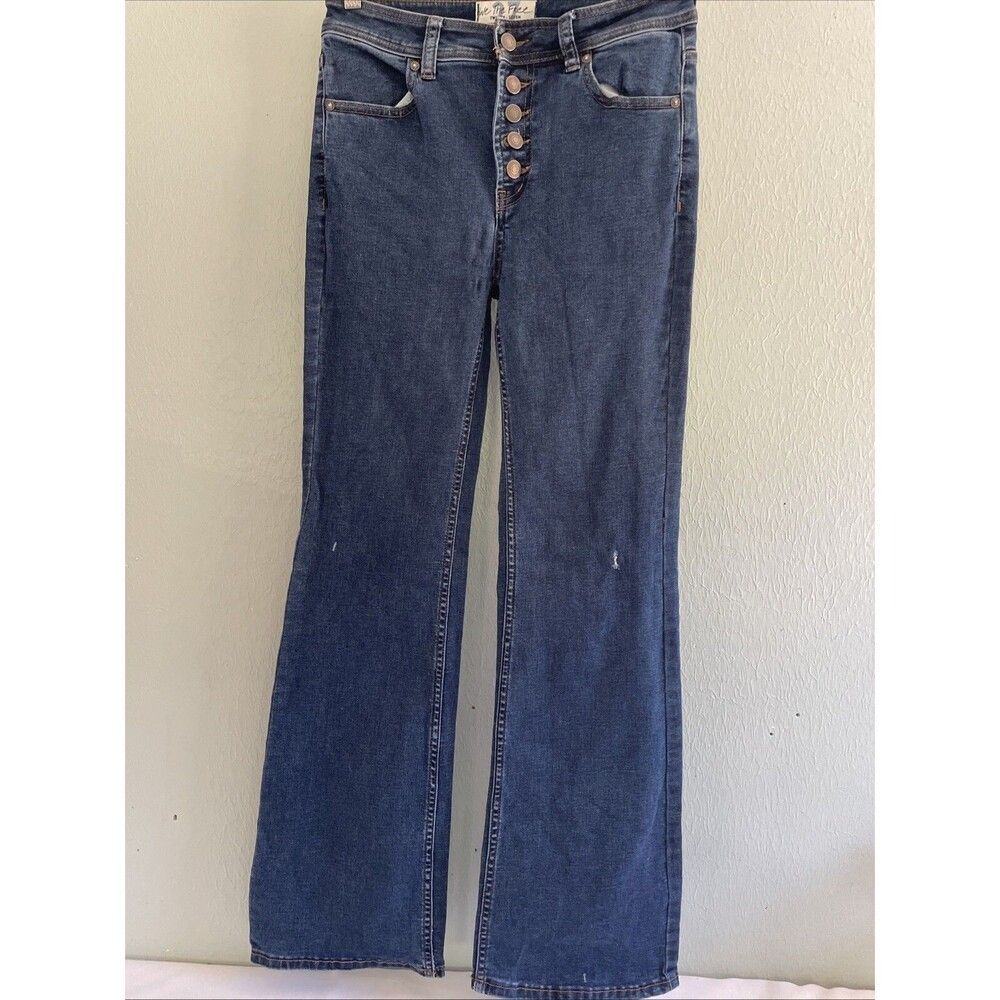 We The Free Flare Bell Bottom Jeans Women 27 Exposed Button Fly Stretch‎